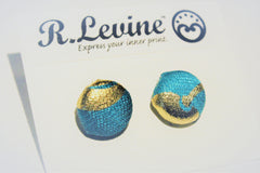 Teal and Gold Foil Swirl Stud Earrings