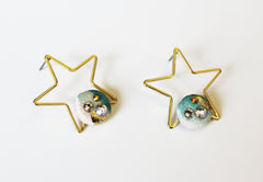 Gold and Aqua Star Earrings