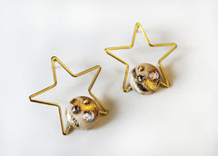 Gold and Tan Star Earrings