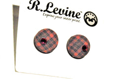 Red Plaid with Red Gem Stud Earrings