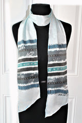 Hand Painted Spray Stripe Ice Blue Silk Sash